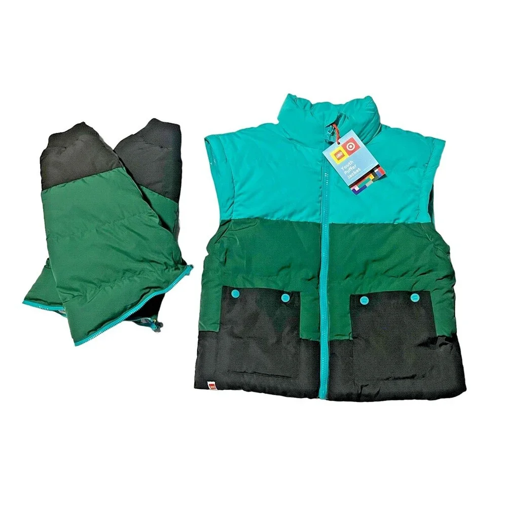 Lego Color Block Puffer Jacket Converts to  Vest Youth Green  Youth Small  NWT